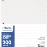 Mead Loose Leaf Paper, College Ruled Filler Notebook Paper, 8-1/2" x 11", 200 Sheets, Fits 3-Ring Binder (17208)
