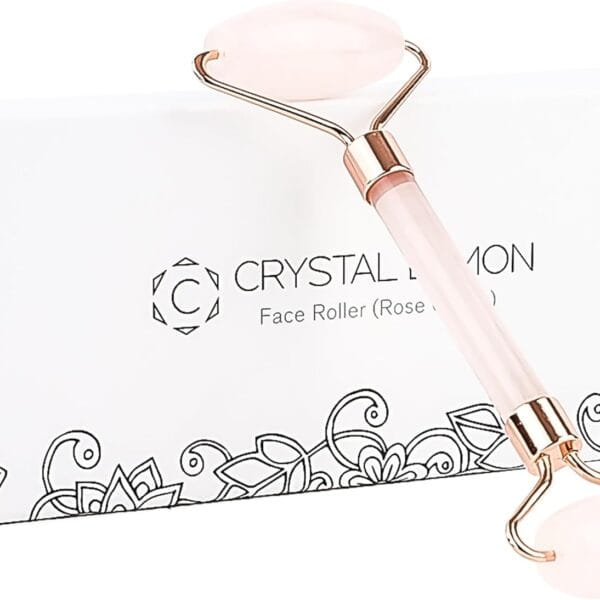 Natural Jade Roller for Face - Aging Wrinkles, Puffiness Facial Skin Massager Treatment Therapy - Premium Jade Stone, by Crystal Lemon (Rose Quartz)