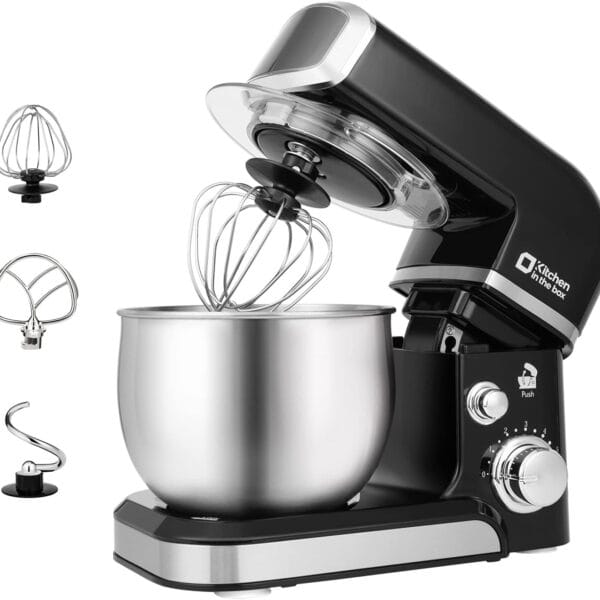 Kitchen in the box Stand Mixer,3.2Qt Small Electric Food Mixer,6 Speeds Portable Lightweight Kitchen Mixer for Daily Use with Egg Whisk,Dough Hook,Flat Beater (Black)