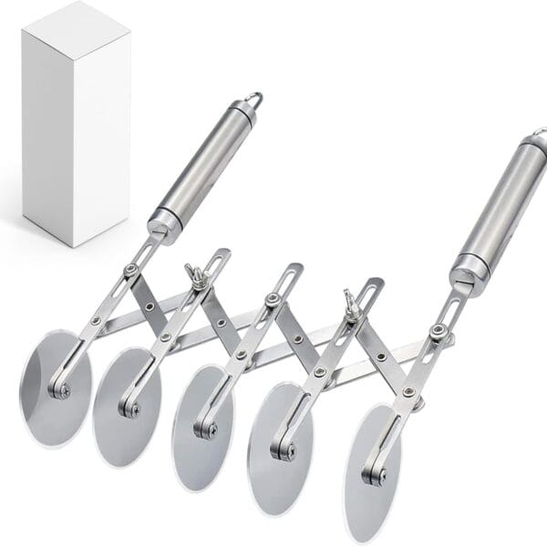 5-Wheel Professional Pastry Cutter - Stainless Steel Pizza & Dough Tool, Multi-Use Kitchen Utensil for Baking, Lattice Cutting, Cookie Dividing - Heavy Duty Pastry Wheel with Ergonomic Handle