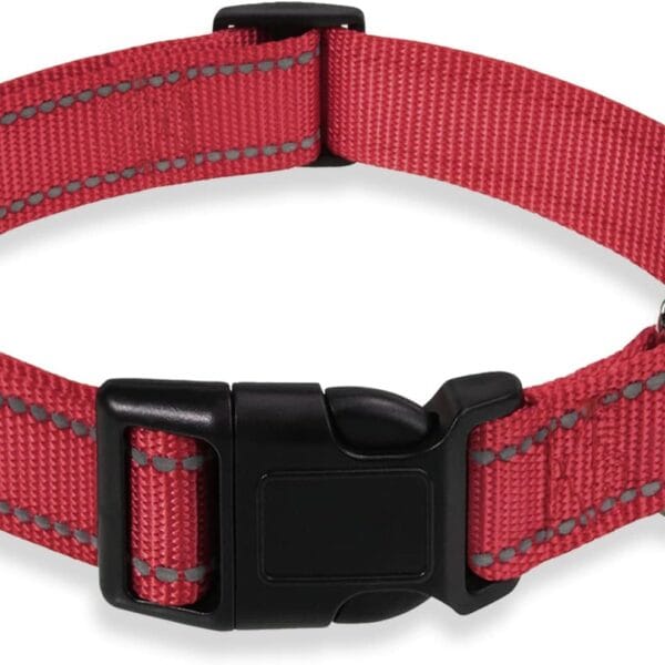 Reflective Dog Collar with Buckle Adjustable Safety Nylon Collars for Small Medium Large Dogs, Red S