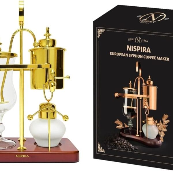 Nispira Belgium Royal Family Balance Syphon Unique Gravity Vintage Coffee Maker Vacuum Brewing System Gold 500 ml