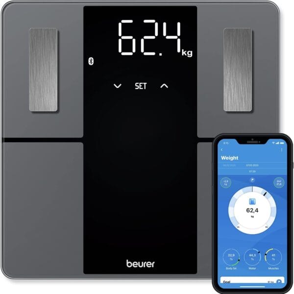 Beurer BF500 Smart Body Analysis Scale with Bluetooth & App, Accurate Digital Diagnostic Scale Measures Body Fat, Muscle Mass, Caloric Needs, 396 lbs, XL Display