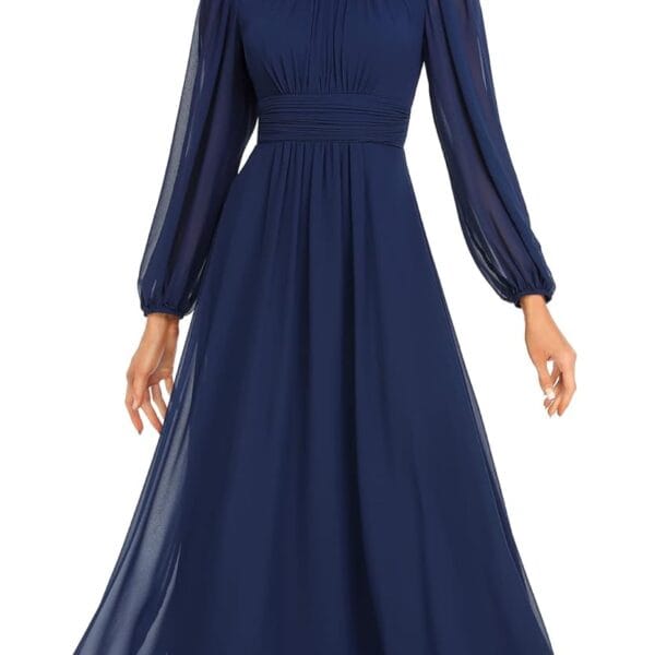 Ever-Pretty Women's Crewneck Long Lantern Sleeves Floor Length A-Line Pleated Chiffon Formal Dress 0106B
