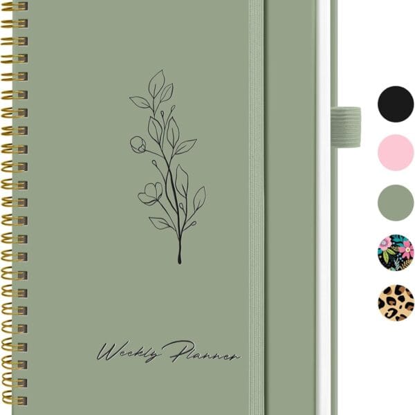 Undated Weekly Planner, Weekly To Do List Notebook with Goal & Habit Tracker Organizer, A5 Weekly Planner Notebook with Spiral Binding, 6.1" x 8.2" - Green