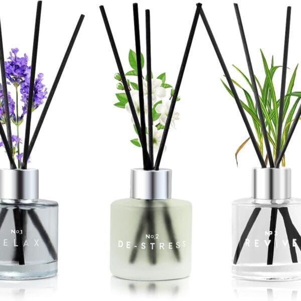 3 Pack Fragrance Reed Diffuser, 50ML Lavender Jasmine Lemongrass Aromatherapy Diffuser Set with 12 Black Fiber Sticks,Air Freshener for Bedroom Bathroom Office, 8.2X 6.6X 2.1 inch