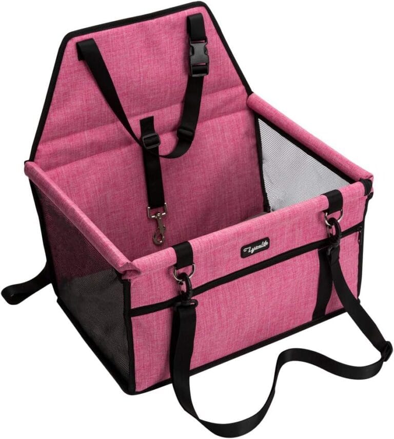 Pet Car Seat, Sturdy Reinforced Structure, Shortened Leash with Metal Snap Hook, Loops for Seat Belt, Waterproof Thick Soft Fleece Pad