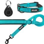 azuza Durable Padded Dog Leash and Collar Set, with Airtag Holder and Reflective Strip, Extra Safe and Comfy for Small Dogs,Blue