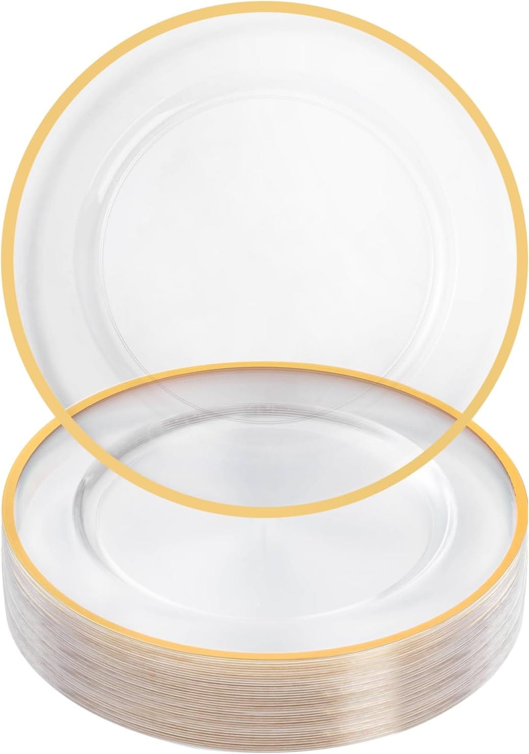 Goodluck 25 Pack Reusable Plastic Clear Charger Plates With Gold Rim, 12 Inch, For Dinner, Wedding, Party, Event Table Decoration, Clear&Gold Goodluck 25 Pack Reusable Plastic Clear Charger Plates with Gold Rim, 12-Inch, for Dinner, Wedding, Party, Event Table Decoration, Clear&Gold