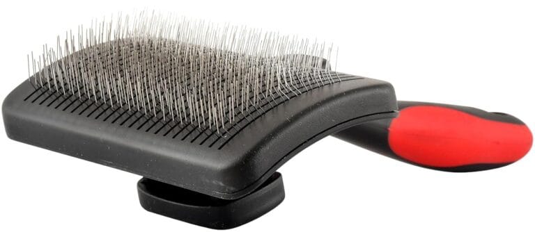 Jeffers Pet Self-Cleaning Slicker Brush for Dogs & Cats  Self Cleaning Button, Removes Tangles & Loose Hair, Non Slip Handle for Easy Grooming, Go To Gift for Pet Owners  Black, Red - Medium