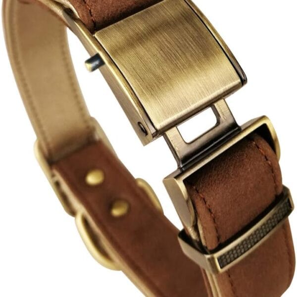 chede Basic Classic Luxury Padded Leather Dog Collar,The Seatbelt Buckle,for Large Medium Small Pets (L, Brown)