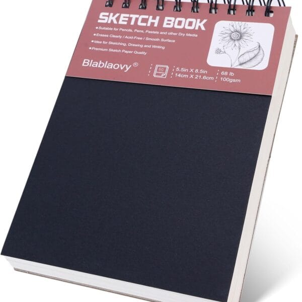 Sketch Book, 5.5" x 8.5" Sketchbook with 60 Sheets (68lb/100gsm), 1 Pack Drawing Pad Acid Free Drawing Book Sketch Pad for Kids Adults Beginners Artists (1 pcs Black)