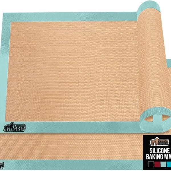 GORILLA GRIP Reusable Nonstick Silicone Baking Mat, 2 Pack, BPA-Free Oven Safe Food Liner, For Cookie Sheets, Toaster Ovens, Easy Clean Kitchen Pastry Mats, 11.75x8.25, Small Quarter Sheet Size, Mint