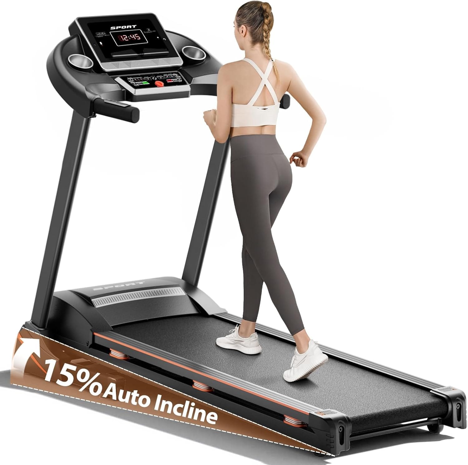 Treadmills For Home, Treadmill With 0 15% Auto Incline, 3HP Folding Treadmills For Running Walking With 300LBS Weight Capacity, Incline Treadmill Equipped With Bluetooth & Pulse Monitor Treadmills for Home, Treadmill with 0-15% Auto Incline, 3HP Folding Treadmills for Running Walking with 300LBS Weight Capacity, Incline Treadmill Equipped with Bluetooth & Pulse Monitor