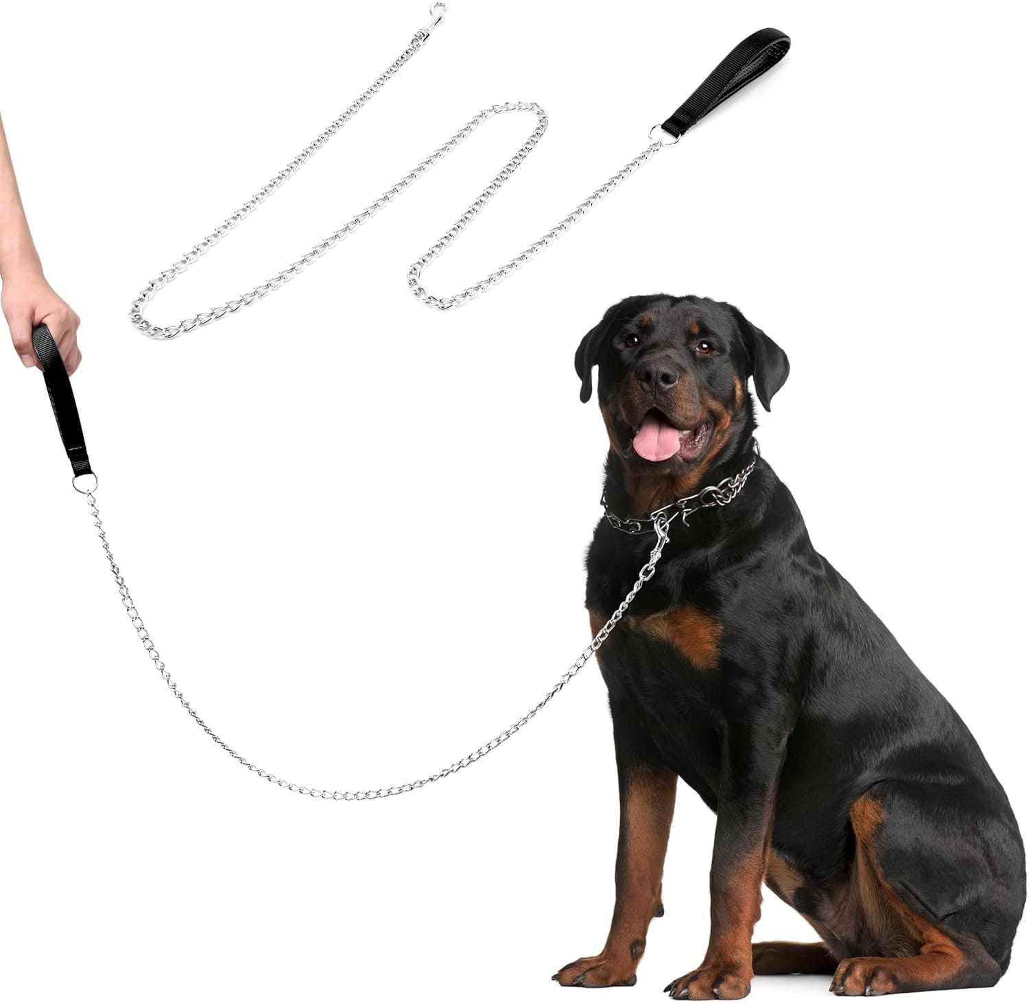 Heavy Duty Chain Leash For Medium Large Dogs, Chew Proof Metal Lead With Soft Padded Handle, Classic Black 6FT Heavy Duty Chain Leash for Medium Large Dogs, Chew Proof Metal Lead With Soft Padded Handle, Classic Black 6FT