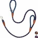 Dog Leash Heavy Duty 5ft, Double Handle Dog Leash with Padded Handle for Traffic Control, Reflective Rope Leashes with Carabiner for Large and Medium Dogs Night Control Safety Training (Navy)