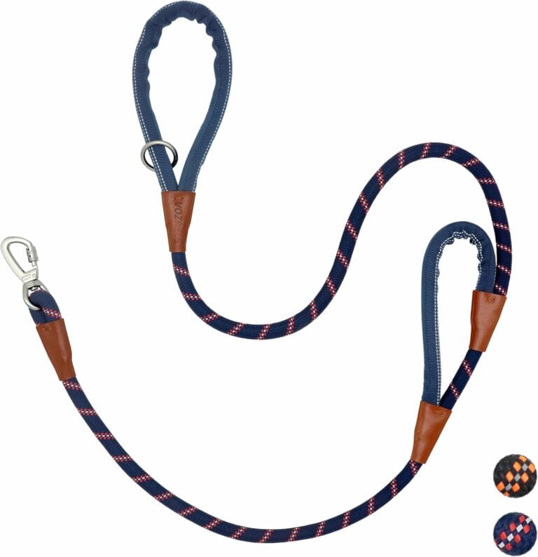Dog Leash Heavy Duty 5ft, Double Handle Dog Leash with Padded Handle for Traffic Control, Reflective Rope Leashes with Carabiner for Large and Medium Dogs Night Control Safety Training (Navy)