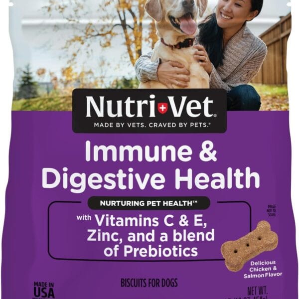 Nutri-Vet Immune & Digestive Health Biscuits for Dogs, Immune Health Biscuits, Prebiotic & Postbiotic Dog Treat, Functional Treat, 16 oz