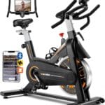 Exercise Bike, Wenoker Stationary Bike for Home, App Supported Indoor Bike with Silent Belt Drive, Heavy Flywheel, Multi-grips Handlebar and Upgraded Digital Display