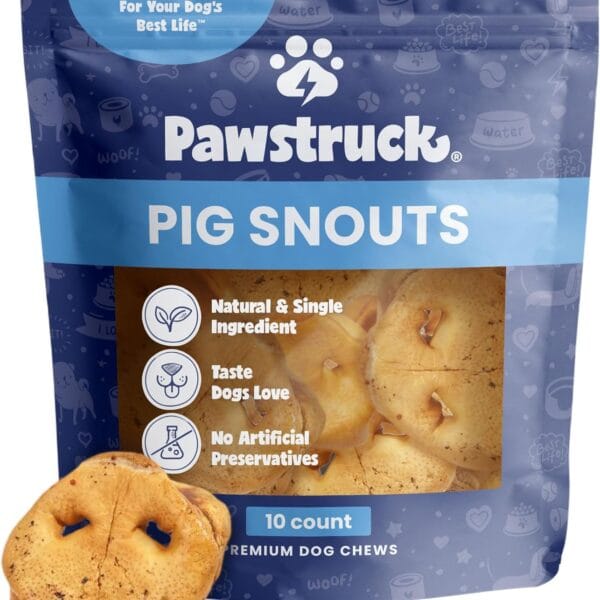 Pawstruck Natural Slow Roasted Pig Snouts for Dogs  Premium Single Ingredient Low Fat Pork Chew Treat for All Breeds  No Artificial Preservatives  10 Count