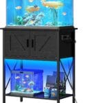 HOOBRO 20 Gallon Fish Tank Stand with Power Outlets and LED Light, Metal Frame Aquarium Stand, Reptile, Turtle Tank Stand with Cabinet Storage, 27.6'' L x 15.7'' W, 300 LBS Capacity, Black BB40UDFT01