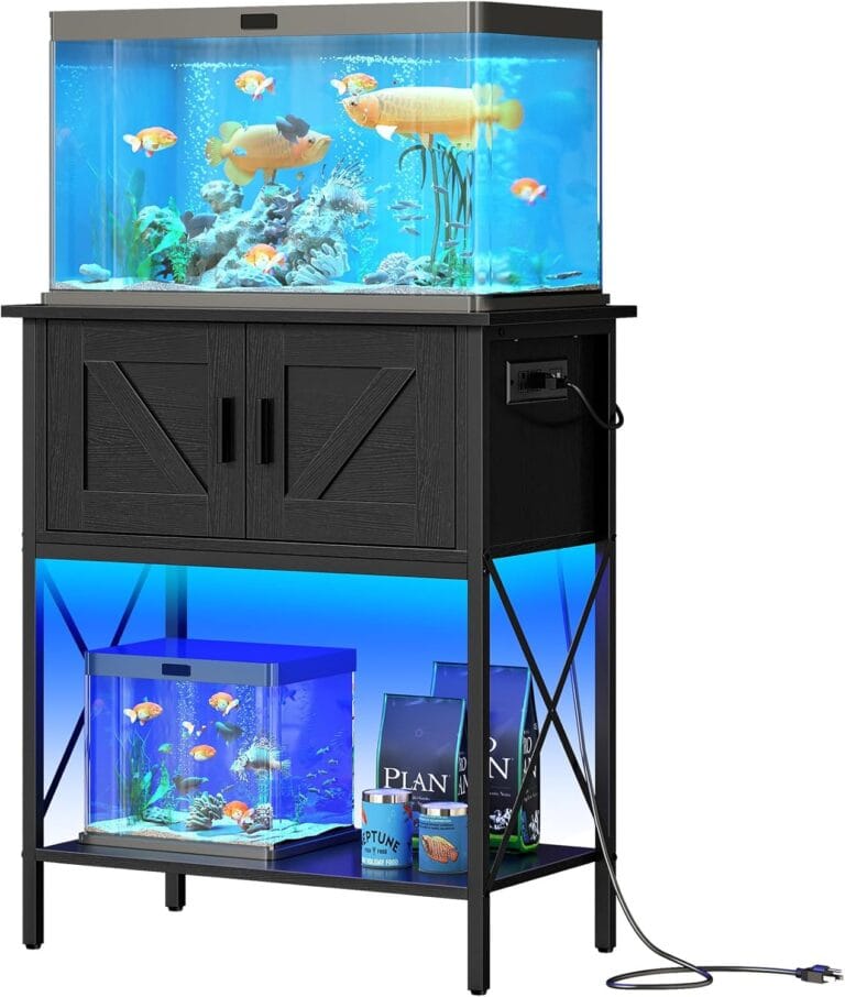 HOOBRO 20 Gallon Fish Tank Stand with Power Outlets and LED Light, Metal Frame Aquarium Stand, Reptile, Turtle Tank Stand with Cabinet Storage, 27.6'' L x 15.7'' W, 300 LBS Capacity, Black BB40UDFT01