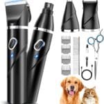 4 in 1 Dog Grooming Kit for Thick Hair, 2000mAh Heavy Duty Dog Clippers for Grooming, 2-Speed Low Noise Paw Trimmer with Nail Grinder for Body, Paws, Nail, Face, Ears, Legs