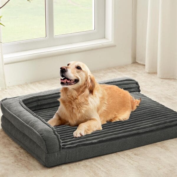 WINDRACING Orthopedic Dog Beds for Medium Dogs, Waterproof Egg Foam Dog Sofa Bed with L Bolster Sides, Washable Medium Pet Bed with Removable Cover & Non-Slip Bottom, 36 x 23 inch, Gray
