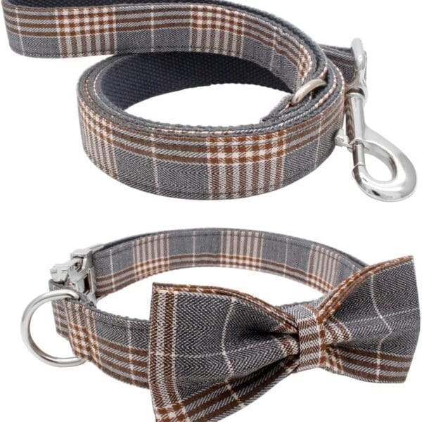 YOY Soft Comfortable Adjustable Pet Collar with Bowtie, Heavy Duty Dog Collar and Leash Set for Small Medium Large Dogs Cats, Puppy Grooming Doggy Accessories, Length 12" - 16"