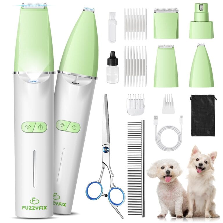 Dog Grooming Kit with LED Light, Low Noise Rechargeable 4 in 1 Pet Clippers for Matted Hair, Cordless Electric Cat Paw Trimmer Dog Nail Grinder, Grooming Supplies for Cat and Small Dogs