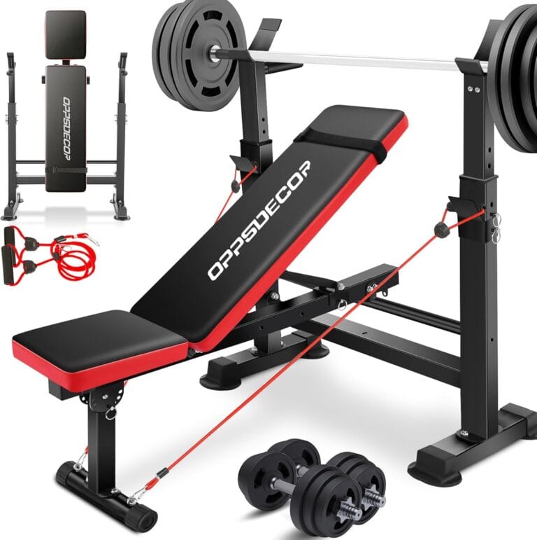 OPPSDECOR 660lbs 6 in 1 Weight Bench Set with Squat Rack Adjustable Workout Bench with Leg Developer Preacher Curl Rack Fitness Strength Training for Home Gym