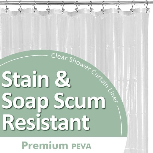 Barossa Design Plastic Shower Liner Clear - Premium PEVA Shower Curtain Liner with Rustproof Grommets and 3 Magnets, Waterproof Cute Lightweight Standard Size Bathroom Curtains - Clear