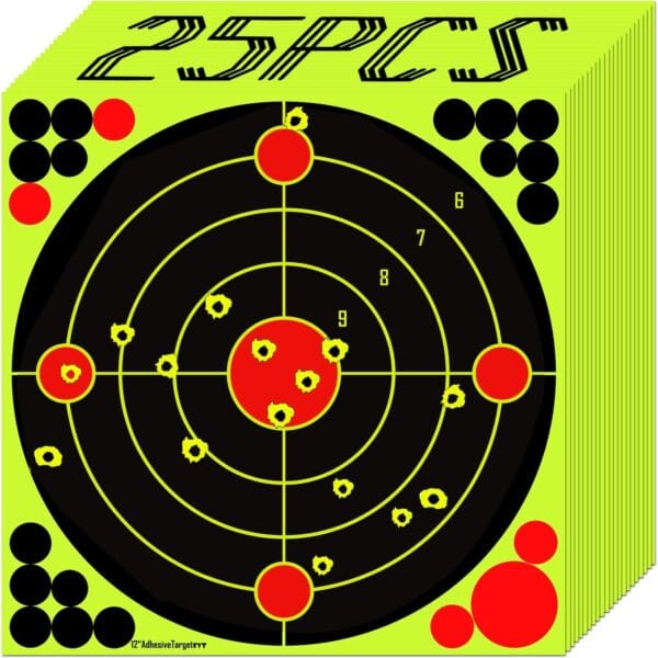 ATFLBOX 25Pack Shooting Target 12 Inch Bulleye Super Splatter Paper Target and Adhesive Target.Shooting Outdoor and Indoor ranges.Rective for Rifle - Pistol - Airsoft - Air Rifle