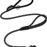 PetBonus Two Handles Dog Leash, 5FT Heavy Duty Pet Rope Leash with Quick Release Metal Clip, Comfortable Durable Traffic Handle, Reflective Training Lead for Medium Large Dogs (Black)