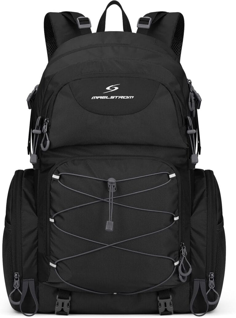 Maelstrom Hiking Backpack, 40L Waterproof Camping Daypack for Men and Women, Lightweight Travel Pack with Rain Cover-Black