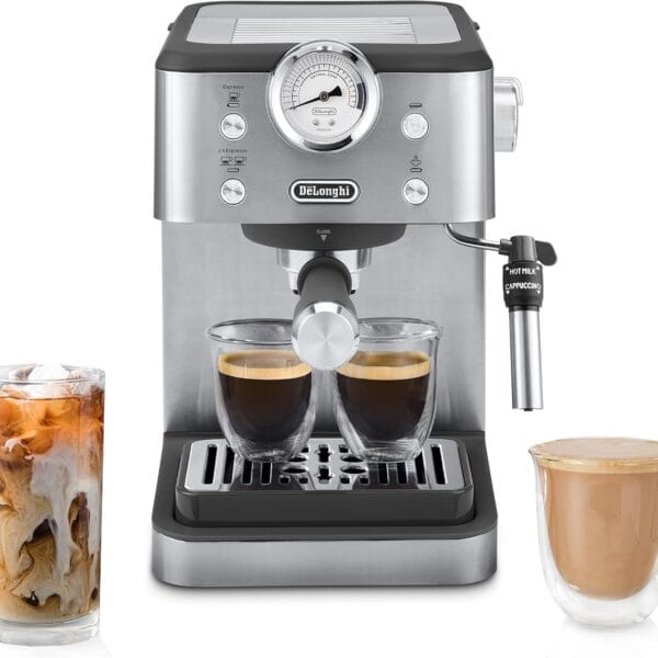 DeLonghi Classic Espresso Machine with Milk Frother, 15-Bar Pump & Temperature Control - Barista Coffee Maker Kit for Espresso, Latte, Cappuccino & Iced Coffee - Italian Stainless Steel Design