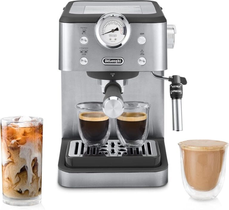 DeLonghi Classic Espresso Machine with Milk Frother, 15-Bar Pump & Temperature Control - Barista Coffee Maker Kit for Espresso, Latte, Cappuccino & Iced Coffee - Italian Stainless Steel Design