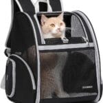 Cat Backpack Carrier Pet Backpack Carrier for Small Dogs and Medium cat Puppy Kitten Bunny up to 15lbs, Cat Carrying Backpack Collapsible with Fully Ventilated Mesh with Safety Leash (Black)