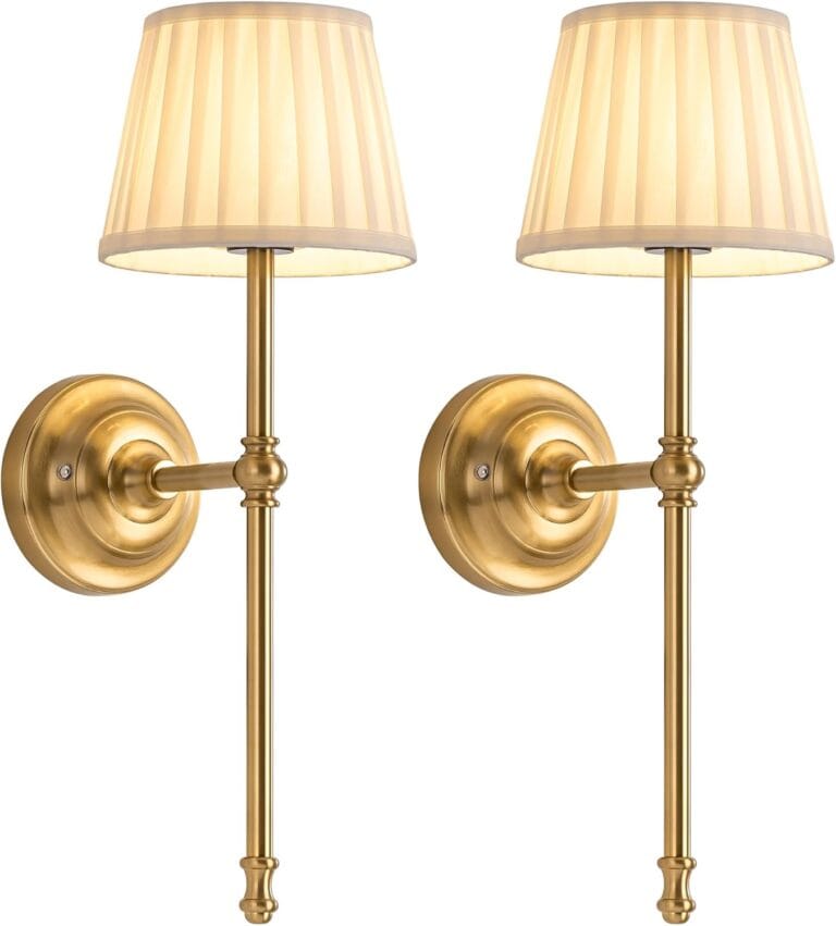 KDG Cordless Wall Sconces Set of 2, Small Wireless 5200mAh Rechargeable Battery Fabric LED Wall Lamps, Portables Lightings for Wall Painting, Living Room, Bedroom, Hallway, Gifts, Night Light (Gold)