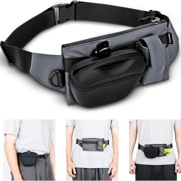 2 In 1 Dog Treat Pouch for Training, Upgrade Treat Pouch for leash with Removable Clip on Silicone Treat Bag & Built-in Poop Bag Dispenser,Waist Belt Fanny Pack for Pet Puppy Training Walking Hiking