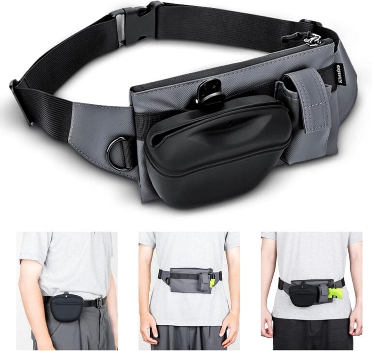 2 In 1 Dog Treat Pouch for Training, Upgrade Treat Pouch for leash with Removable Clip on Silicone Treat Bag & Built-in Poop Bag Dispenser,Waist Belt Fanny Pack for Pet Puppy Training Walking Hiking