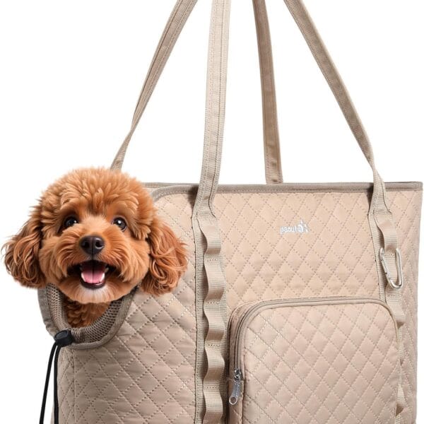 Pecute Dog Purse Carrier, Dog Carrier with Pockets for Small Dogs, Fits Dogs 7 lbs to 13 lbs, Cat and Puppies Tote Bag, Outing, Travel, Vet, XL,16.9" L x 7.9" W x 13.8" H, Khaki