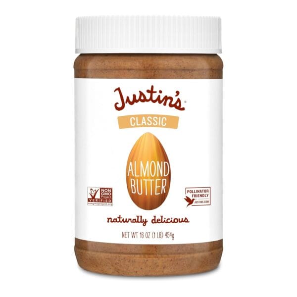 Justin's Classic Almond Butter, Only Two Ingredients, No Stir, Gluten-free, Non-GMO, Keto-friendly, Responsibly Sourced, 16 Ounce Jar, Pack of 1