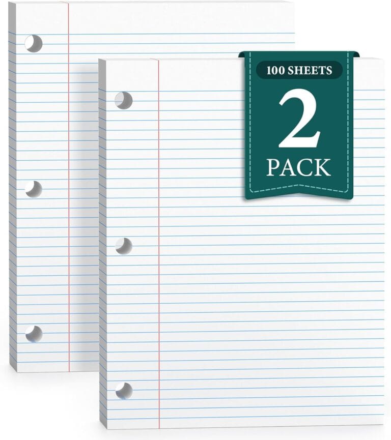 Loose Leaf Paper, Notebook Paper, 8 x 10.5 College Ruled Paper, 3 Hole Punch Binder Paper, Lined Paper for 3 Ring Binders, College Ruled Paper, 100 Sheets/Pack Filler Paper (2 Pack)