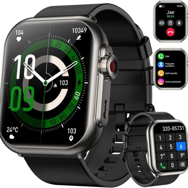 Smart Watch with Bluetooth Call, 1.85'' HD Smart Watches for Men Women, Fitness Tracker with Heart Rate/Sleep Monitor, 110+ Sport Modes, IP68 Waterproof, High-capacity Battery for Android iOS (Black)