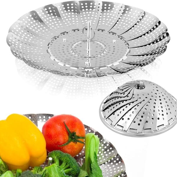 Vegetable Steamer Basket, Premium Stainless Steel Veggie Steamer Basket - Folding Expandable Steamers to Fits Various Size Pot Small by SAYFINE (5.5" to 9.2")