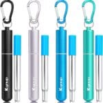 Kynup 4Packs Reusable Straws, Metal Straw with Silicon, Travel Drinking Straws with Metal Case, Keychain, Cleaning Brushes, Silicon Pcs Perfect for Travel, Gifts (20 PCS) Blue-Black-Silver-Turquoise
