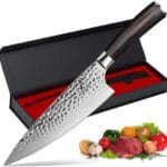 imarku Damascus Chef Knife, 8 Inch Kitchen Knife Ultra Sharp Cooking Knife HC German Stainless Steel Japanese Knife for Kitchen, Hand-Hammered Design, Ergonomic Handle, Birthday Gifts for Women Men