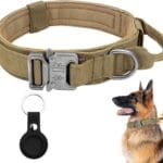 Tactical Military Dog Collar - Adjustable Nylon with Control Handle & Heavy Metal Buckle for Medium & Large Dogs - Airtag Case (M, Brown)