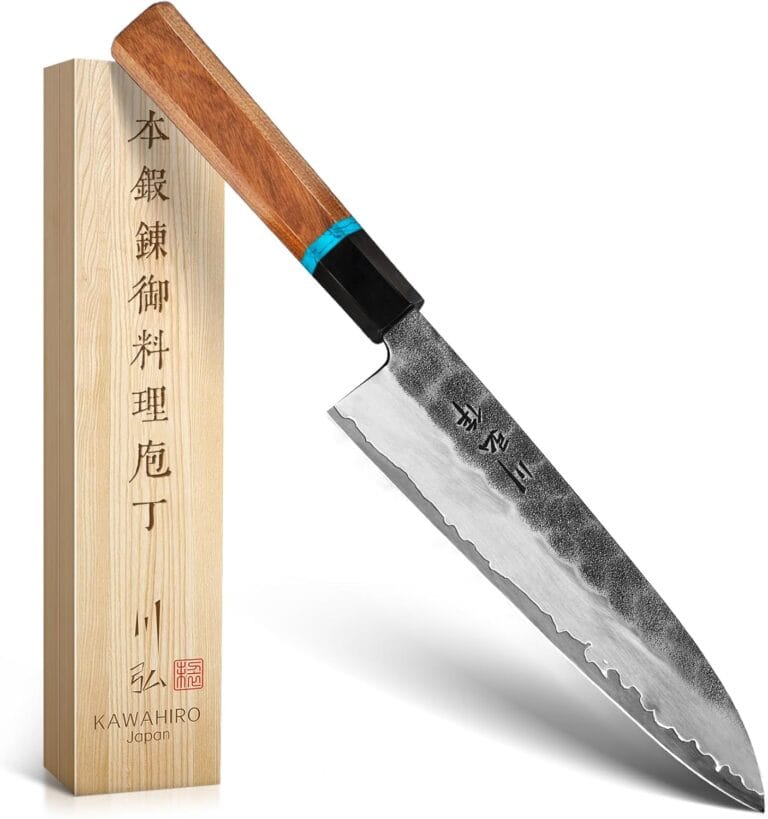 KAWAHIRO Japanese Chef Knife, 210mm Black Forged VG10 Kitchen Knife, Handcrafted Professional Chefs Knife with Ergonomic Handle, Perfect Birthday Gifts for Men Women, Luxury Gift Wood Box